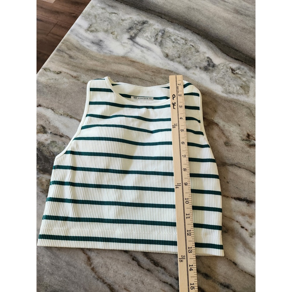 Forever 21 Womens Small White Green Striped Ribbed Knit Cropped Padded Tank Top - Picture 6 of 6